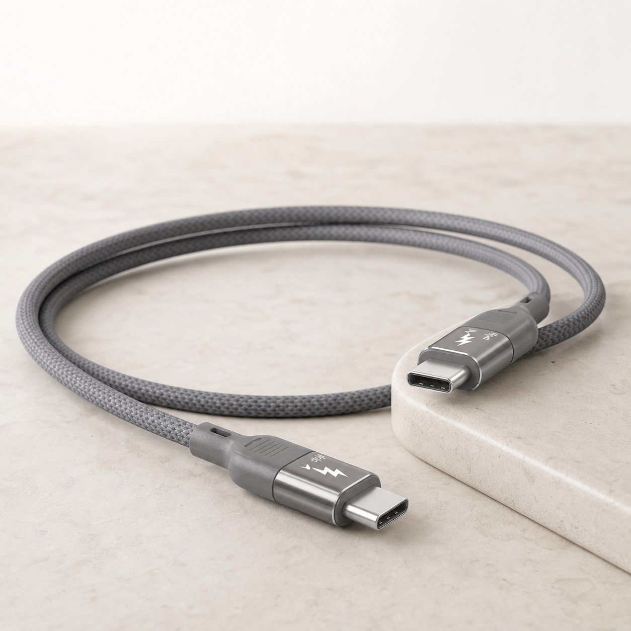 كابل Type-C إلى Type-C رمادي مضفّر