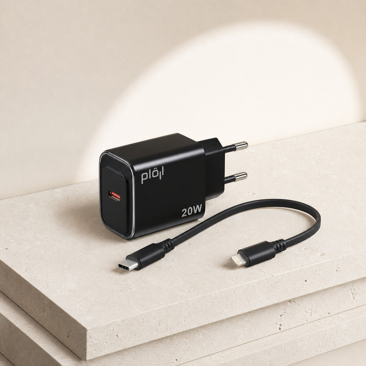 طقم شاحن جداري PD 20W مع كابل Type-C إلى Lightning