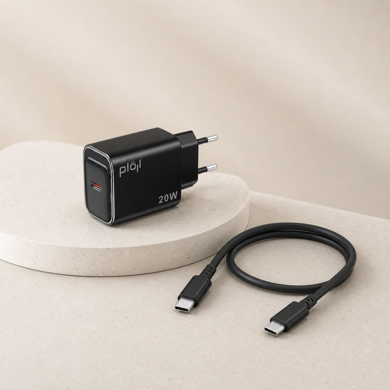 طقم شاحن جداري PD 20W مع كابل Type-C إلى Type-C